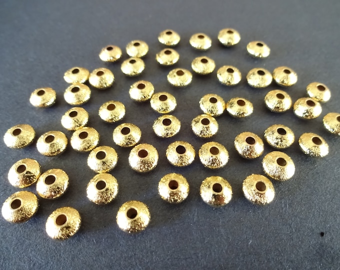 10 PACK 6x3.5mm Gold Plated Brass Saucer Beads, Gold Flat Round Beads, Textured Saucer Bead, Brass Beads, Gold Beads, 18k Gold Plated