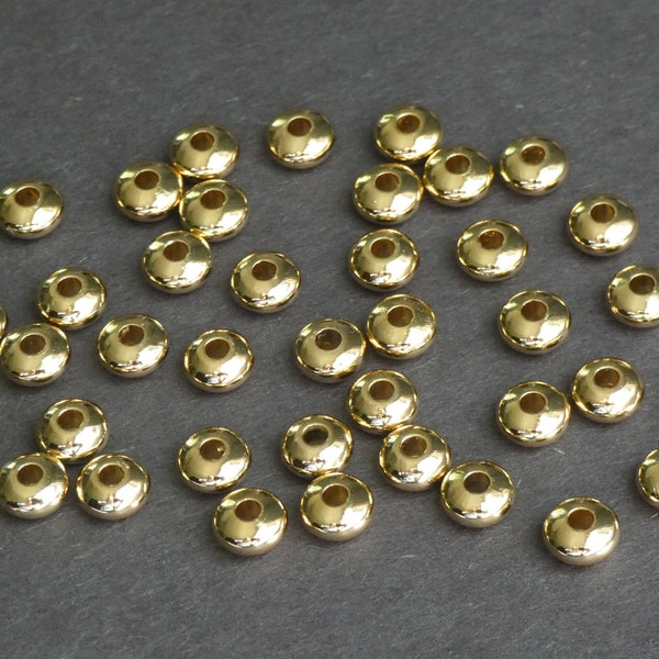 20 PACK 6x3mm Brass Saucer Beads, Classic Gold Color, Round Metal Spacers, 2mm Hole, Brass Spacer Beads, Rondelle Spacers, Saucer Spacer