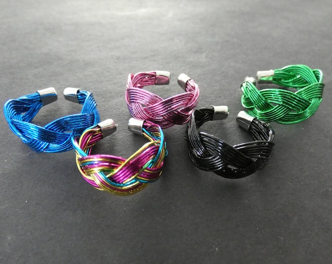 Steel Adjustable Braided Ring, 5 Colors, Adjustable Band, Twisted Design, Lightweight, Metal Ring, Fun Gift Idea, Rainbow Braided Band