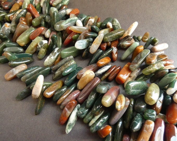 15 Inch 5-30mm Natural Indian Agate Beads, About 150 Gemstone Beads, Brown & Green Agate Chips, Polished Agate Crystal, Drilled 1mm Hole