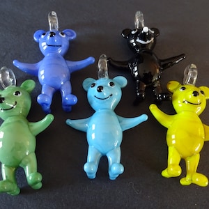 2 PACK of 53mm Handmade Lampwork Glass Bear Pendant, Mixed Color, Beautiful Bear Charm, Glass Bear, Bear Glass Pendant