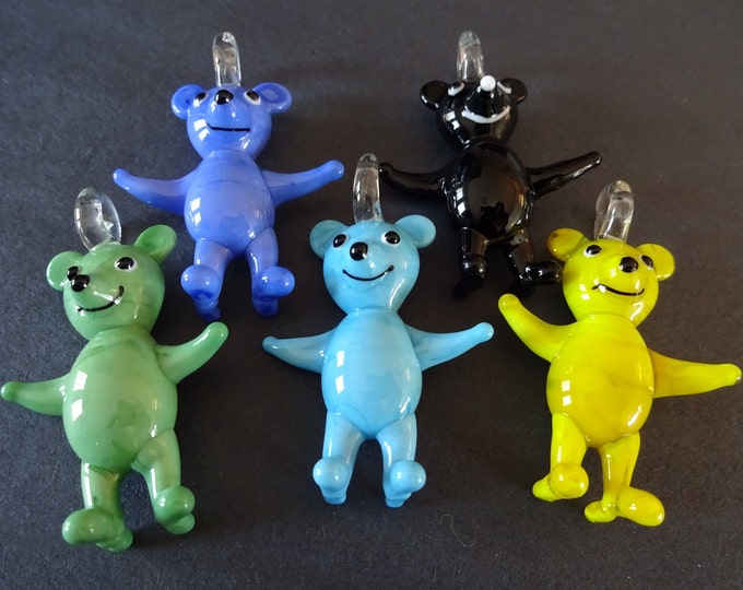 2 PACK of 53mm Handmade Lampwork Glass Bear Pendant, Mixed Color, Beautiful Bear Charm, Glass Bear, Bear Glass Pendant