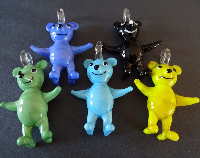 2 PACK of 53mm Handmade Lampwork Glass Bear Pendant, Mixed Color, Beautiful Bear Charm, Glass Bear, Bear Glass Pendant