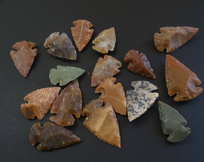 PACK OF 2 Natural Fancy Jasper Arrowheads, 1-1.5 Inch, Wire Wrapping Knapped Arrowheads, Collectible Jasper Stones, Brown and Green Jasper