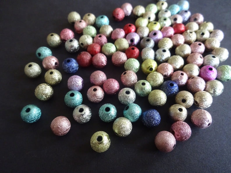 Pastel Textured Bead Metallic Multicolor Rainbow Shiny 8mm Round Bead Mixed Color Matte Style 8mm Spray Painted Acrylic Beads