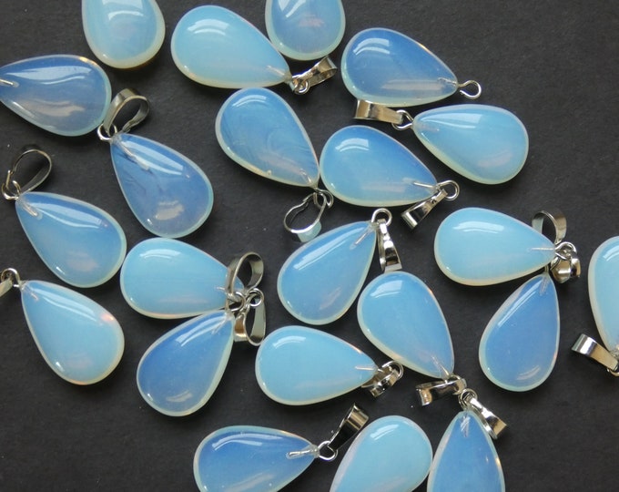 23mm Opalite Pendant With Brass Loop, Teardrop Stone, Polished, Gemstone Fashion Pendant, Translucent Clear & Silver, Opalite Drop Charm