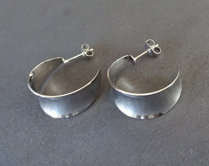 Stainless Steel Silver Half Hoop Earrings, Hypoallergenic, Chunky Round Hoops, Set Of Silver Earrings, 21x11.5mm, C Shape Hoop, Silver Hoops