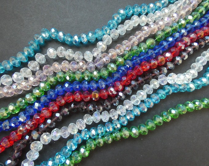 Pack of Electroplated Faceted Rondelle 8x6mm Glass Beads, Faceted Oval Colorful Bead, Multi Color Rondelle Bead, Brilliant Faceted Bead