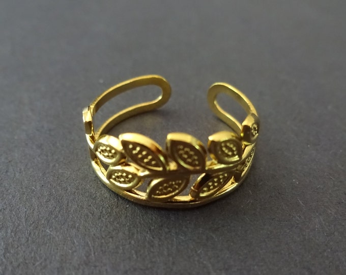 Adjustable Olive Branch Ring, Stainless Steel Gold Olive Leaf Ring, Leaves Ring, Leaf Band, Simple Nature Theme, Golden Olive Branch Band