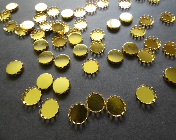 12mm Brass Cabochon Setting, For 12mm Round Cab, Shiny Gold Color, Flat Round, Cabochon Charm Setting, Classic Golden Setting, 12mm Tray