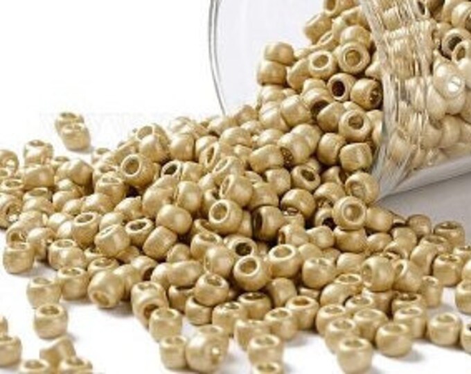 8/0 Toho Seed Beads, PermaFinish Gold Metallic Matte (PF557F), 10 grams, About 222 Round Seed Beads, 3mm with 1mm Hole, PermaFinish