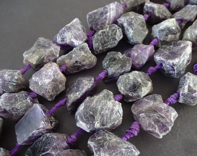 15+ Natural Amethyst Beads, 16 Inch Strand, 18-35mm, Extra Large, Unpolished, Unfinished, Stone Bead, Purple Amethyst, Raw Amethyst