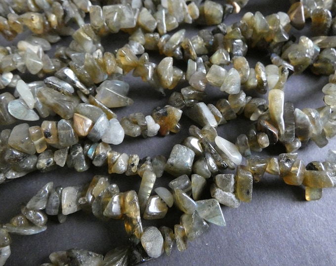 34 Inch 8-9mm Natural Labradorite Bead Chip Strand, About 350 Nugget Beads, Natural Gemstone Chips and Nuggets, Translucent Gray Stone Bead