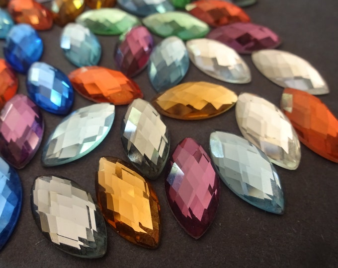 PACK OF 20x10mm Faceted Rhinestone Glass Cabochons, Horse Eye, Flat Backs, Mixed Colors, Glass Rhinestone Cabochon, Undrilled & Back Plated
