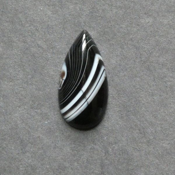 30x15mm Natural Striped Agate Cabochon, Gemstone Cabochon, Teardrop, Black, Dyed, One of a Kind, Banded Agate Cabochon, Unique Agate Stone