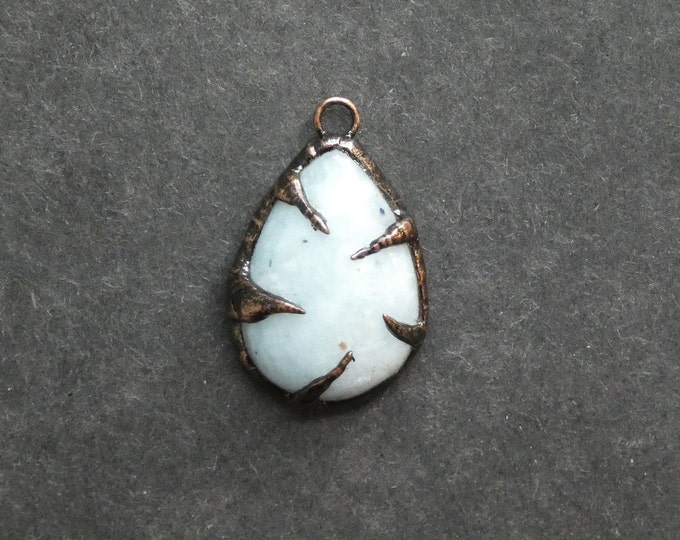 36x23x9mm Natural Amazonite Pendant with Red Copper Plated Tin Findings, Teardrop Charm, One of a Kind, Gemstone Pendant,Blue Teardrop Charm