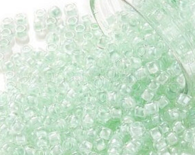 8/0 Toho Seed Beads, Mint Lined Crystal (1065), 10 grams, About 220 Round Seed Beads, 3mm with 1mm Hole, Mint Lined Finish