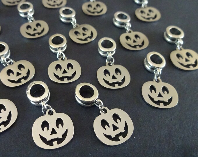 304 Stainless Steel 23mm Pumpkin Dangle Charms, Halloween Drop Pendant, Jack O Lantern Carved Pumpkin Design, Halloween Jewelry Making