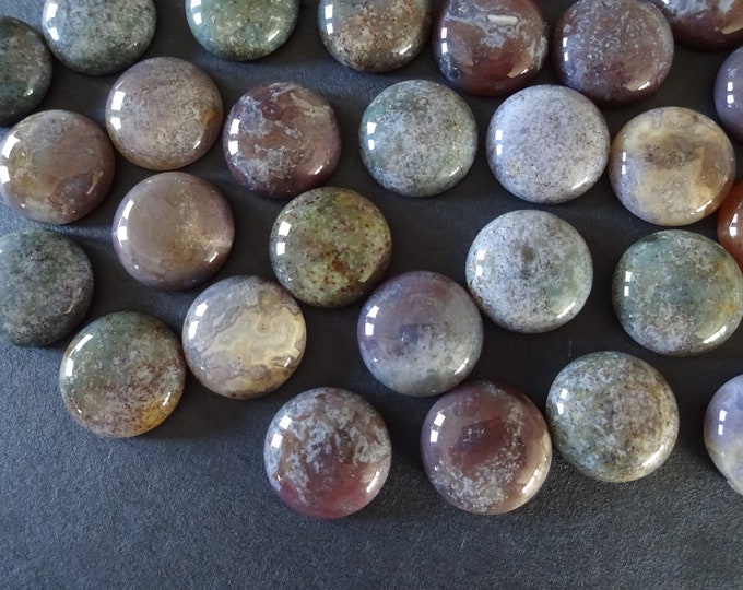 2 PACK Of 18x6.5mm Natural Indian Agate Cabs, Round Cabochon, Polished Gem Stone, Natural Gemstone, Multicolor Agate Gemstone, Set Of 2 Cabs