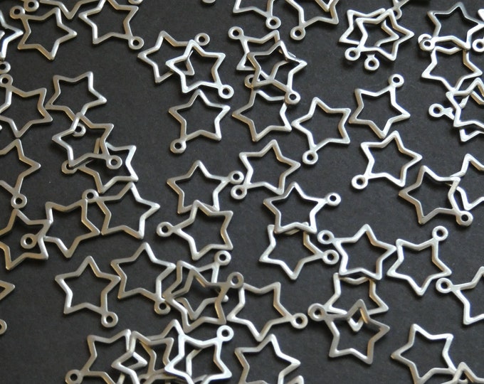 13x11mm 304 Stainless Steel Star Charm, Steel Star Pendants, Silver Color, Lightweight, 1mm Hole, Classic Star Outline, Dangle Drop Charm