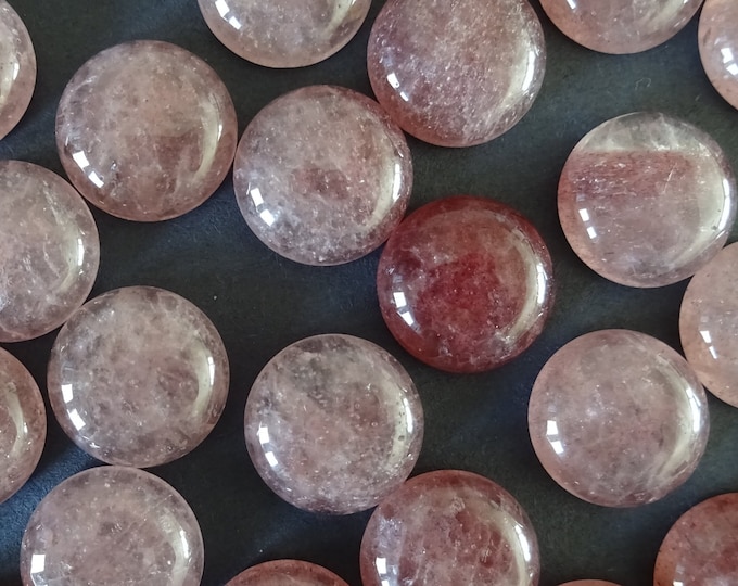 18x6.5mm Natural Strawberry Quartz Cabochon, Round Gemstone Cabochon, Pink Gemstone, Polished Gem, Quartz Crystal Cab, Pink Quartz