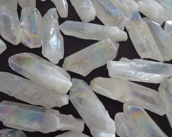 2 PACK 25-65mm Natural Quartz Stones, Undrilled, Free Form Bullet Shaped, Clear White Electroplated Crystals, Polished, Clear Quartz