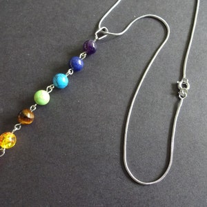 Chakra Necklace With 304 Stainless Steel & Natural Gemstones, Silver Color, Heart Design. Spring Clasp, 16.6 Inches, Chain With Pendant