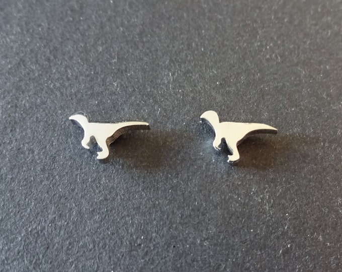 Stainless Steel Dinosaur Stud Earrings, Hypoallergenic, Silver Studs, 9.5x6mm, Set Of Earrings, Raptor Dinosaur Earring, Cute Velociraptors