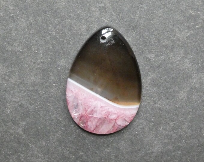 44x30mm Natural Crackle Agate Pendant, Gemstone Pendant, Black and Pink, Dyed, Large Teardrop Pendant, One of a Kind, Only One Available