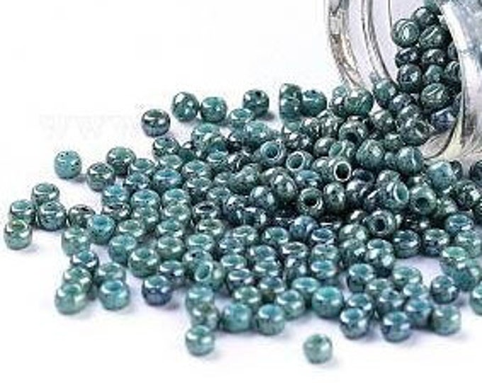 11/0 Toho Seed Beads, Turquoise Blue Marbled (1207), 10 grams, About 1110 Round Seed Beads, 2.2mm with .8mm Hole, Opaque Finish