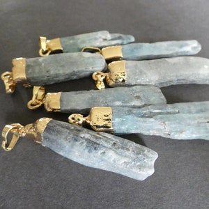 41-62mm Natural Kyanite Pendant With Brass Loop, Free Form Nugget Shaped, Light Blue & Gold Color, Polished Gemstone Charm, Jewelry Pendant,
