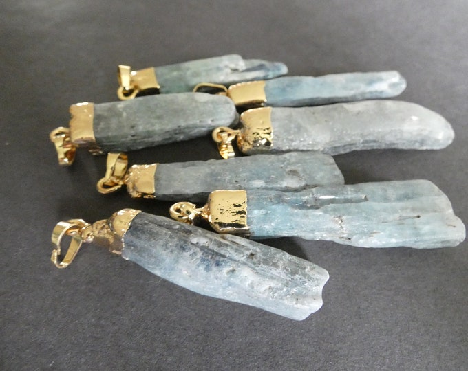 41-62mm Natural Kyanite Pendant With Brass Loop, Free Form Nugget Shaped, Light Blue & Gold Color, Polished Gemstone Charm, Jewelry Pendant,