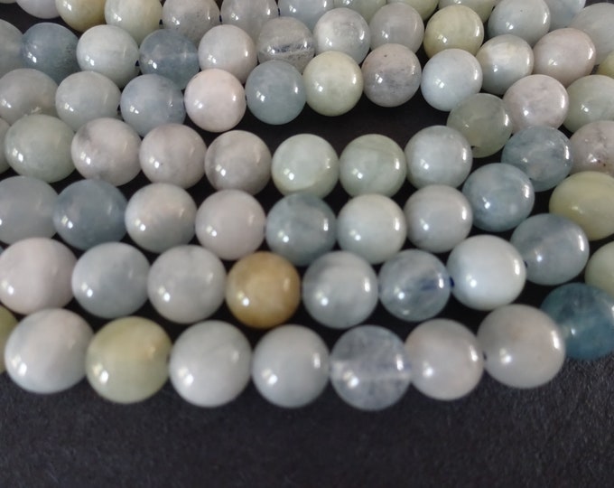 6mm Natural Aquamarine Ball Bead Strand, 15.5 Inch Strand Of About 66 Stone Beads, Natural Gemstone Beads, Round Blue Bead, Semi Translucent