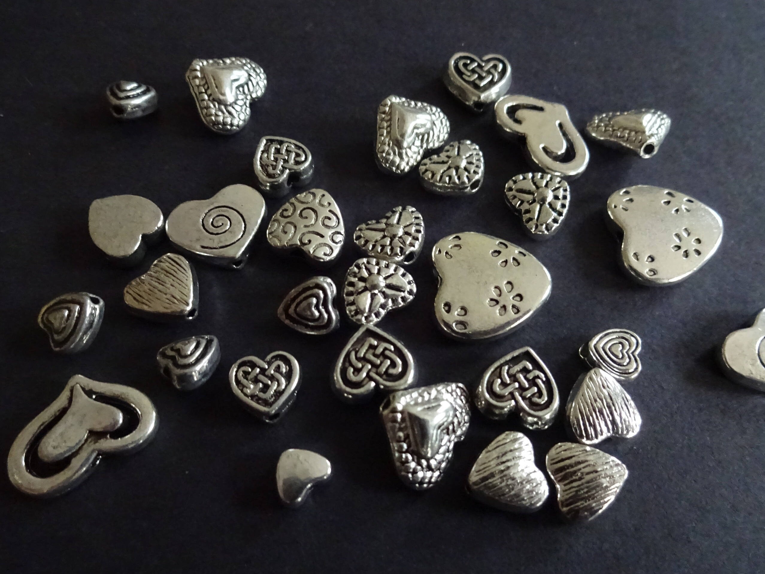 430mm Tibetan Style Heart Beads, Bead Mix, Metal Beads, Heart Mix