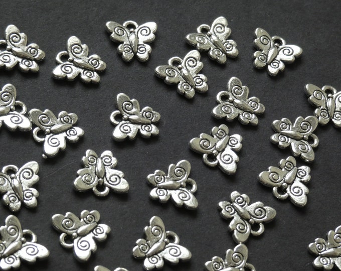 50 Pack 13mm Metal Butterfly Pendant, Silver Butterfly Pendant, Metal Focal, Outdoor Themed, Butterfly Bead, Metal Spring Bead, Silver Focal