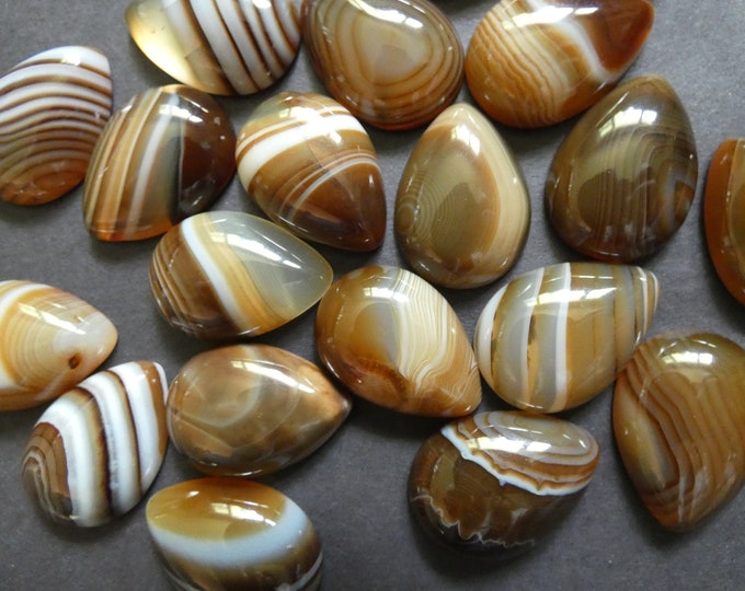 25x18mm Natural Brown Agate Cabochon, Dyed, Teardrop Shape, Polished Gem, Brown Striped Agate Gemstone, Natural Stone, Drilled Agate Cab
