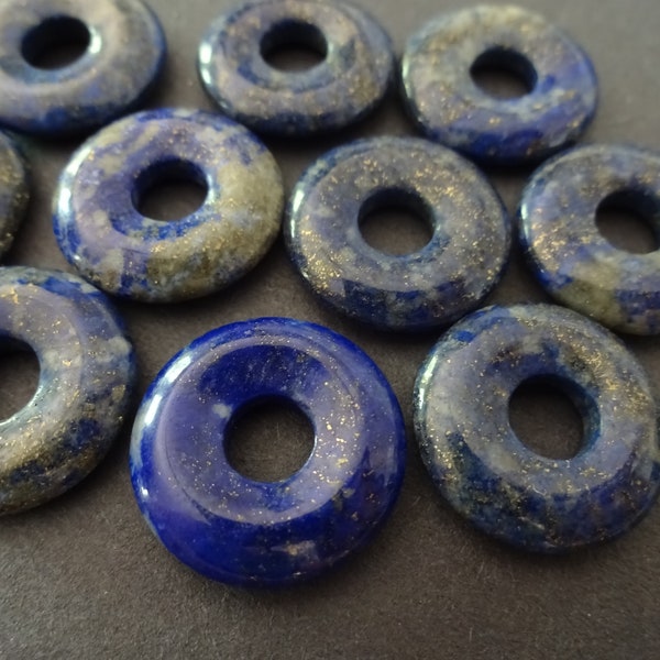 Set of 18mm Natural Lapis Lazuli Pendant, Mixed Donuts, Blue Gemstone, Polished Gem, Natural Gemstone Component, Round Stone, Wire Wrap