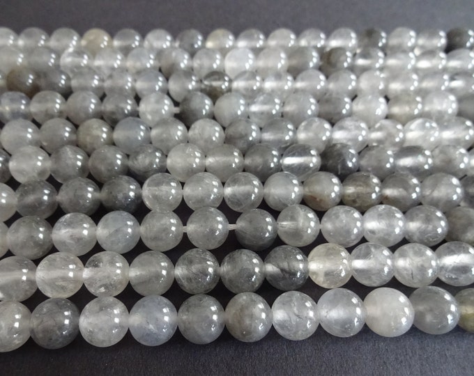 8-8.5mm Natural Cloudy Quartz Beads, 15 Inch Strand With About 47 Gemstones, Light Gray, Round Quartz Beads, Quartz Crystal Ball Bead