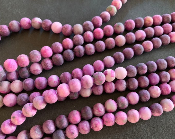 15 Inch Strand 6mm Natural Charoite Frosted Ball Beads, Dyed, About 63, Bright Purple Gemstone Beads, Unfinished, Round Charoite Beads