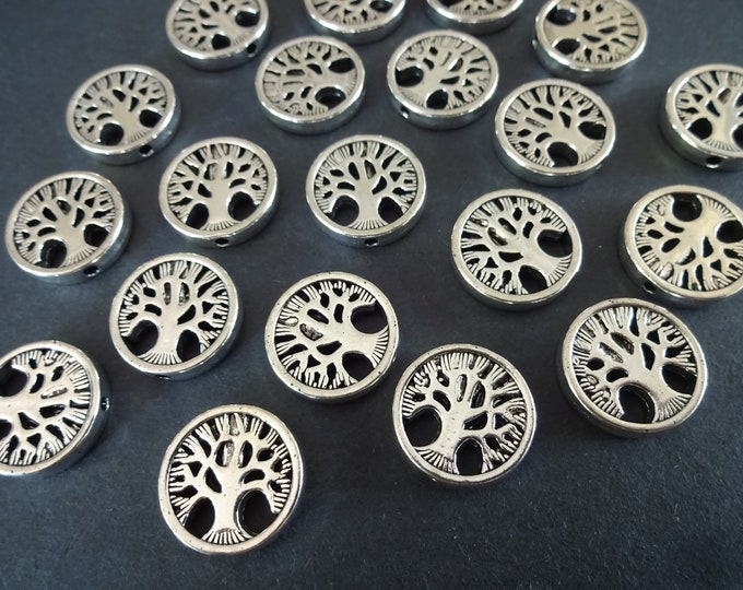 10 PACK of 18mm Metal Tree of Life Bead, Antiqued Silver Metal Color Tree, Large Pendant, Large Tree Bead, Metal Tree of Life Charm