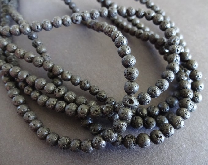 4-5mm Natural Black Lava Stone Beads, Dyed Round Balls, Textured, About 86 Pieces Per 15.5 Inch Strand, Small Round Bead, Lava Rock