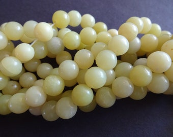 8-8.5mm Natural Lemon Jade Ball Beads, 15.5 Inch Strand With About 47 Beads, Yellow Jade Stone Beads, Gemstone Beads, Pretty Light Yellow