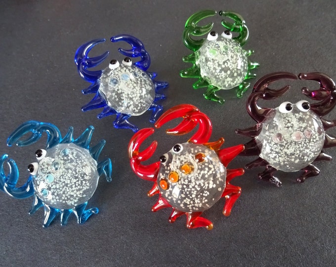 5 PACK of 32mm Handmade Lampwork Glass Crab Pendant, Mixed Color, Beautiful Crab Charm, Glass Crab, Beach Glass Pendant