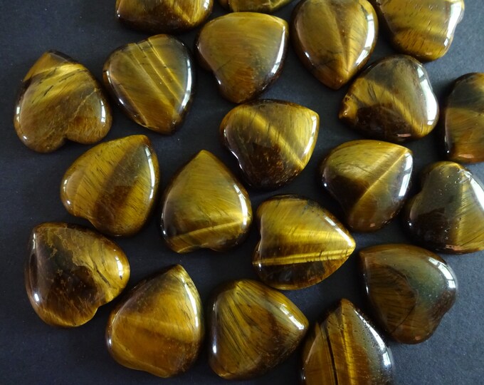 25x23mm Natural Tiger Eye Heart Cabochon, Polished Gem Stone Hearts, Natural Gemstone Cab, Tigereye, Polished Gem, 25x23x7.5mm, Tiger's Eye