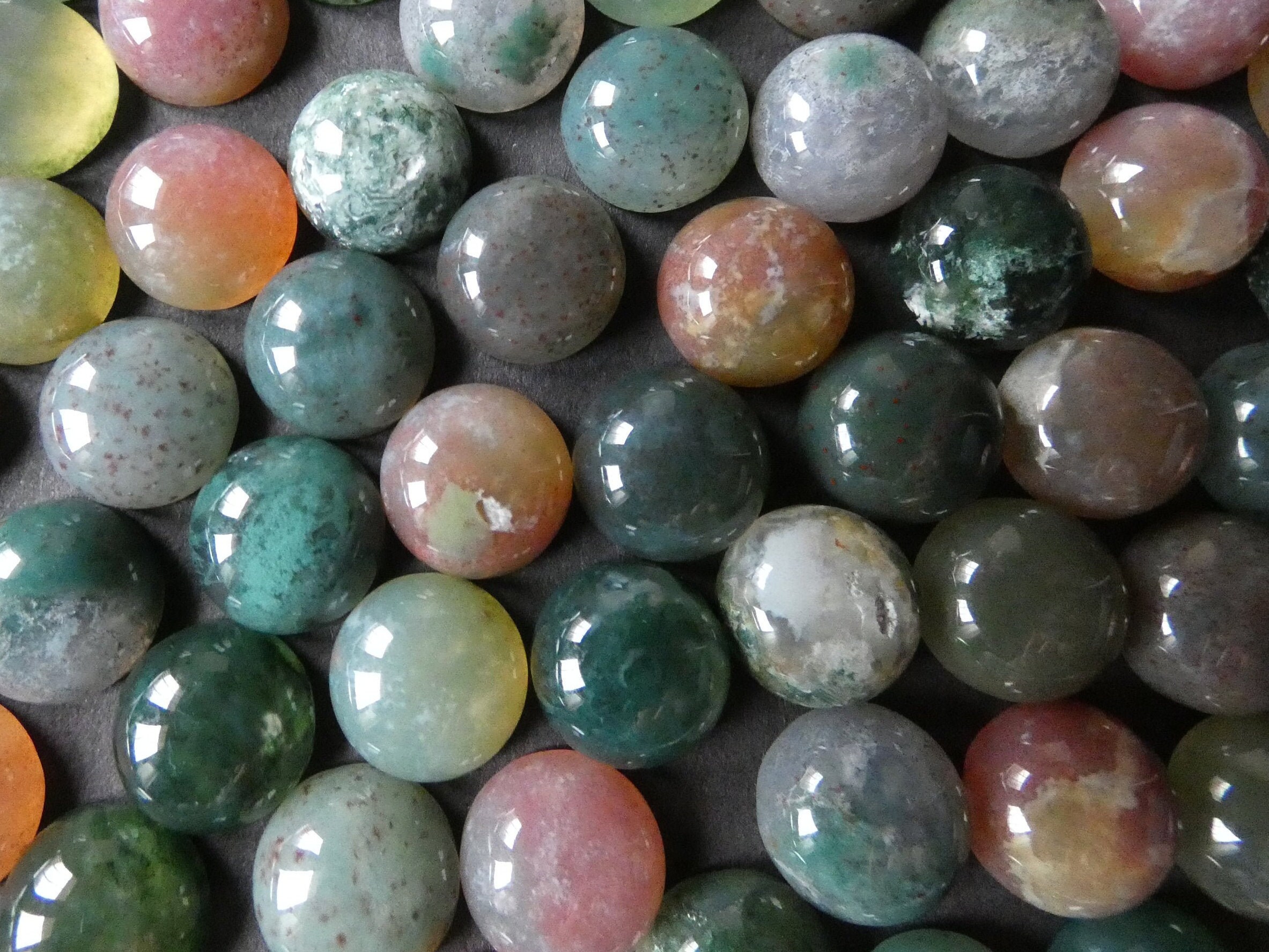 3 PACK 10x5mm Natural Indian Agate Gemstone Cabochon, Round Cabochon