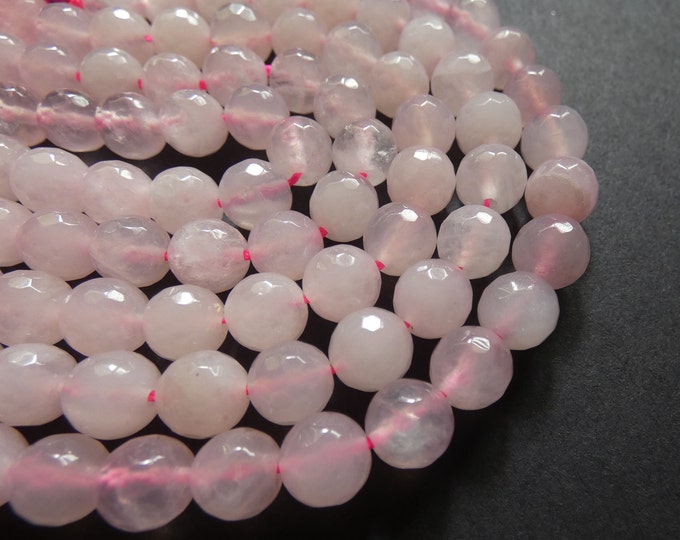 8mm Faceted Natural Rose Quartz Ball Bead 8 Inch Strand, About 24 Gemstone Beads, Polished Quartz Stone, Light Pink Quartz Crystal, 1mm Hole