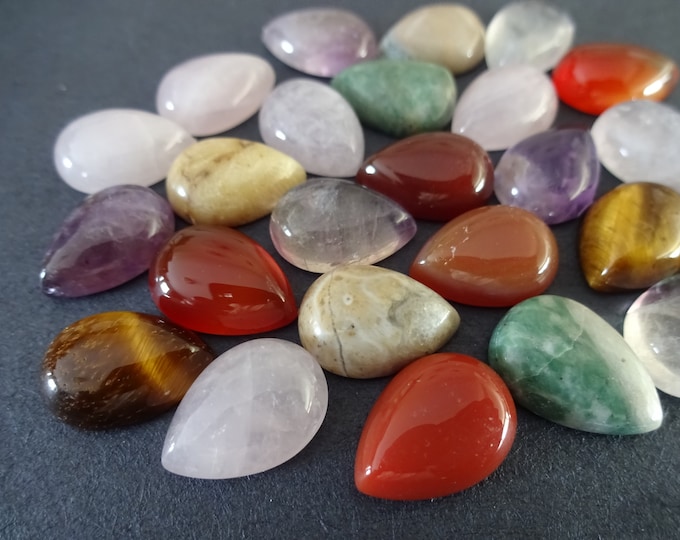 SET OF 5 Teardrop Mixed Lot Gemstone Cabochons, 14x10x4mm, Drop Cabochon, Polished, Stone Cabochon, Natural Gemstone, Quartz, Agate, Unakite