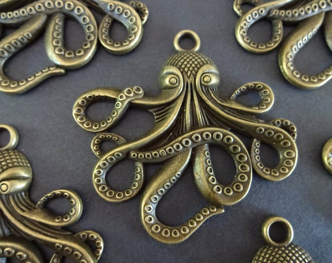 58.5mm Metal Octopus Pendant, Antique Bronze Metal Color Octopus, Large Pendant, Animal Pendant, Large Octopus Pendant, Nautical Pendant