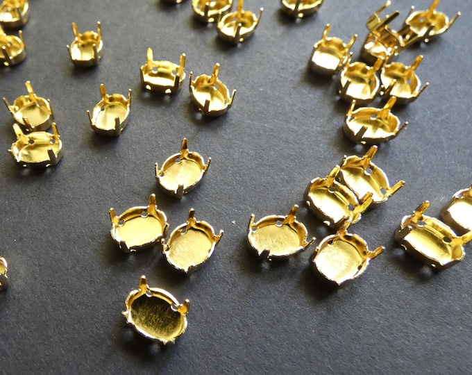 8x6mm Brass Claw Oval Setting, Shiny Gold, 6x8mm Tray, Golden Jewelry Setting, Fits 8mm Oval Stone, DIY Rhinestone Pendant, Metal Setting