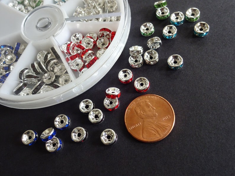 Rhinestone Bead 6x3mm Spacer Beads 6 Color Rhinestone Rondelle Beads About 120 Brass Beads Set European Bead With Organizer Bead Mix